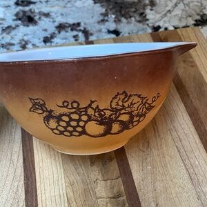 Pyrex Tan Ceramic Bowl with Fruit Design